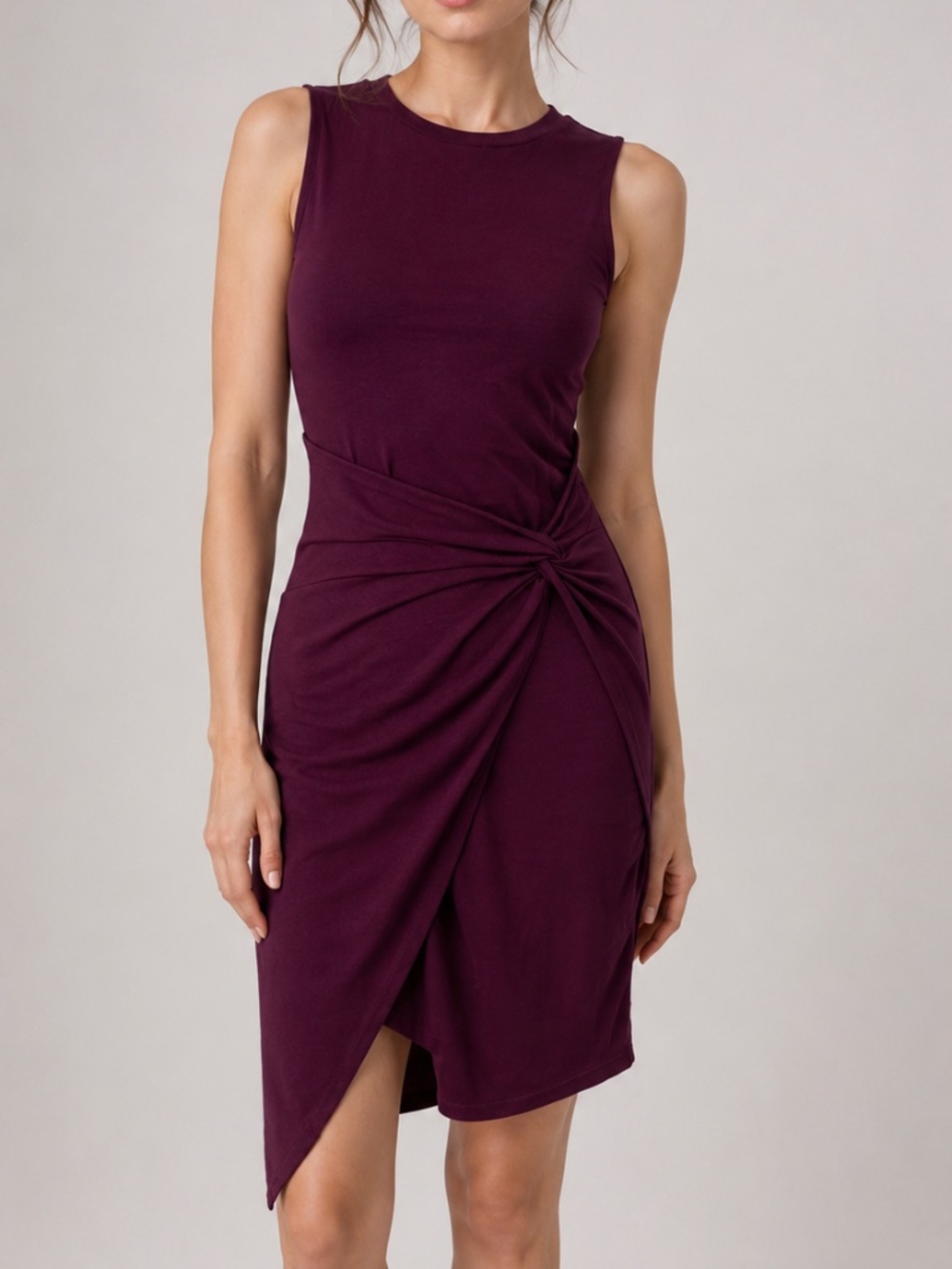 Trouvé Sleeveless Twist-Waist Sheath Dress in Plum